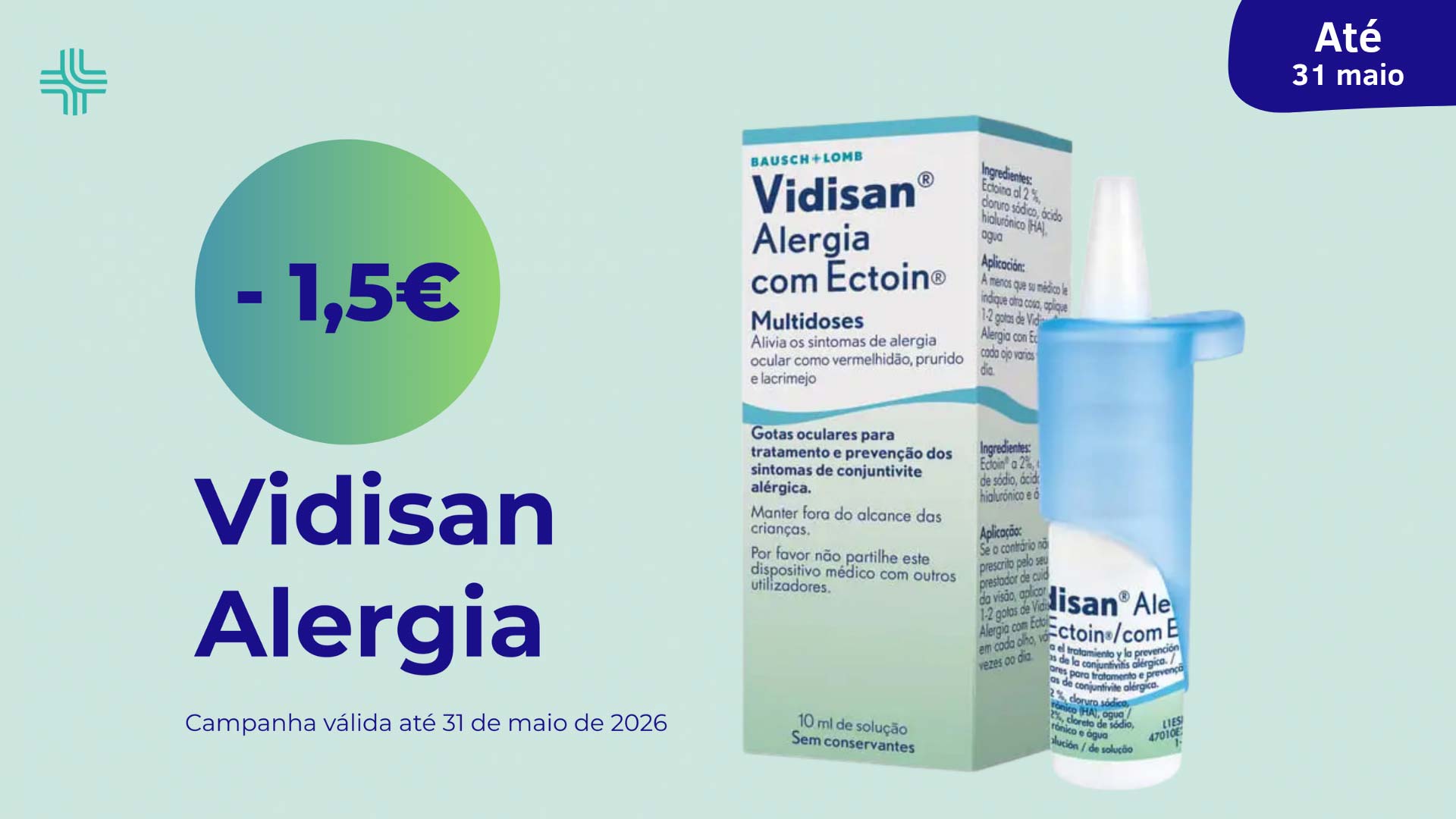 1,5€ Desconto em gotas oculares Vidisan